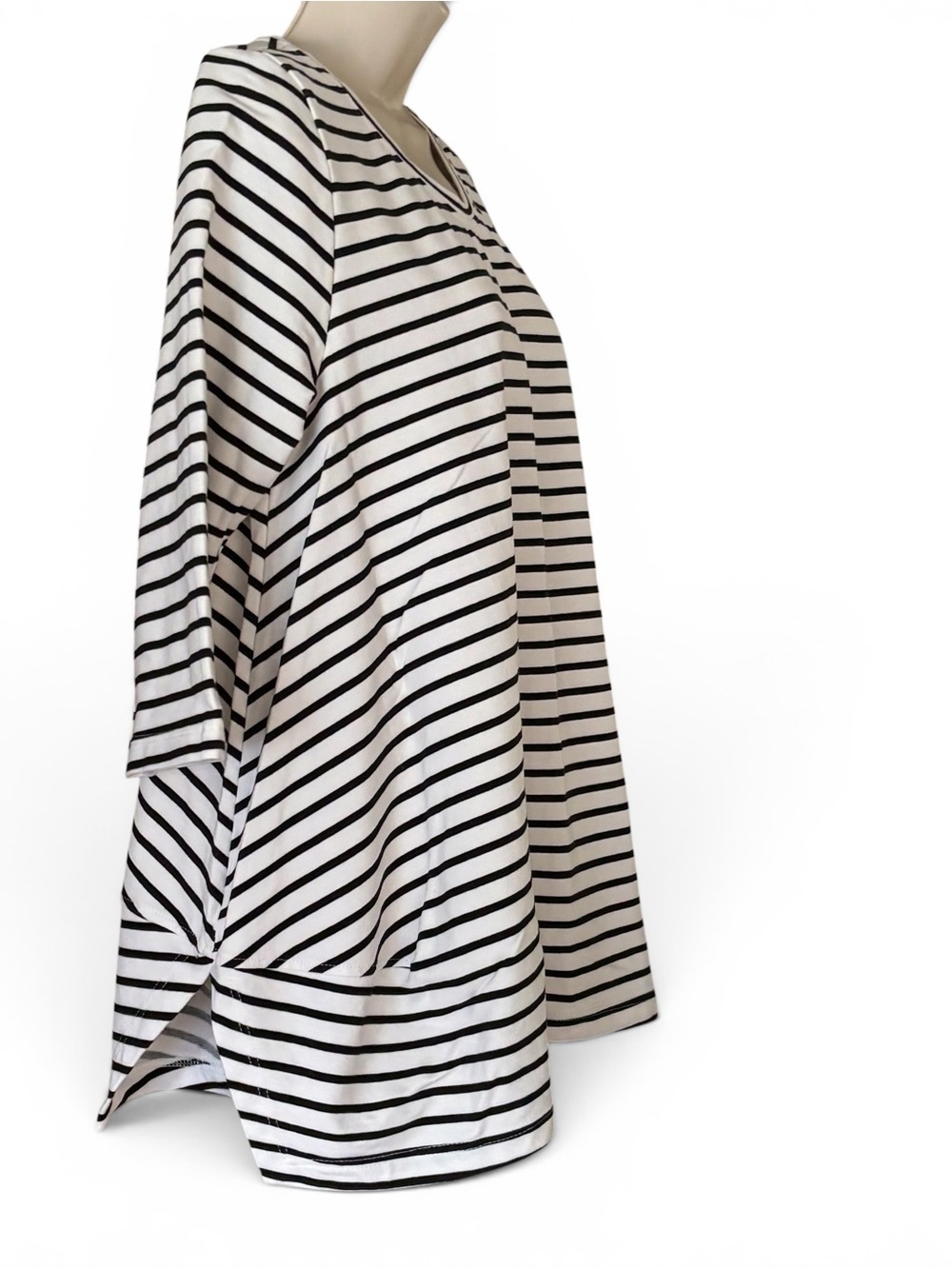 Alembika ‘Urban’ Black White Striped Oversized Lagenlook Cotton Top Size Small